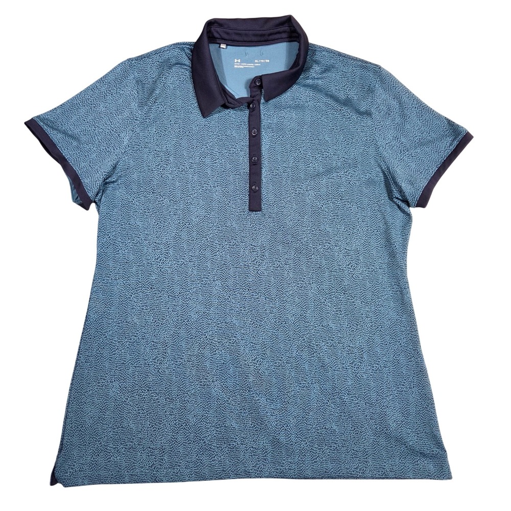 Under Armour Womens XL Blue Micro Dot Performance Golf Polo Shirt Fitted S/S